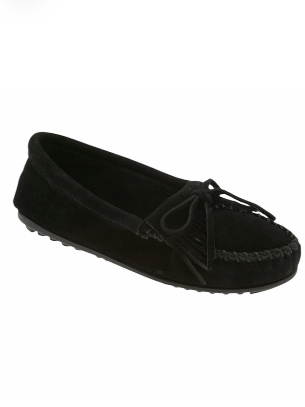 Minnetonka Black Suede Kilty Moccasin Size 9 1/2.